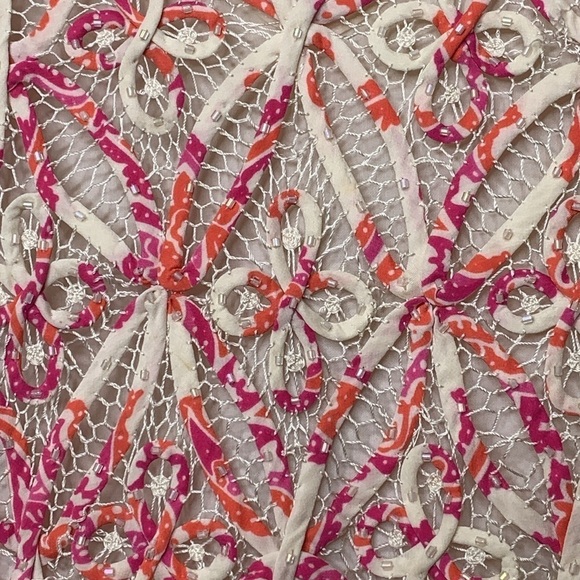 Sigrid Olsen Pink White Silk Lined Hand Knit Woven Beaded V Neck Camisole Top L - Picture 11 of 17